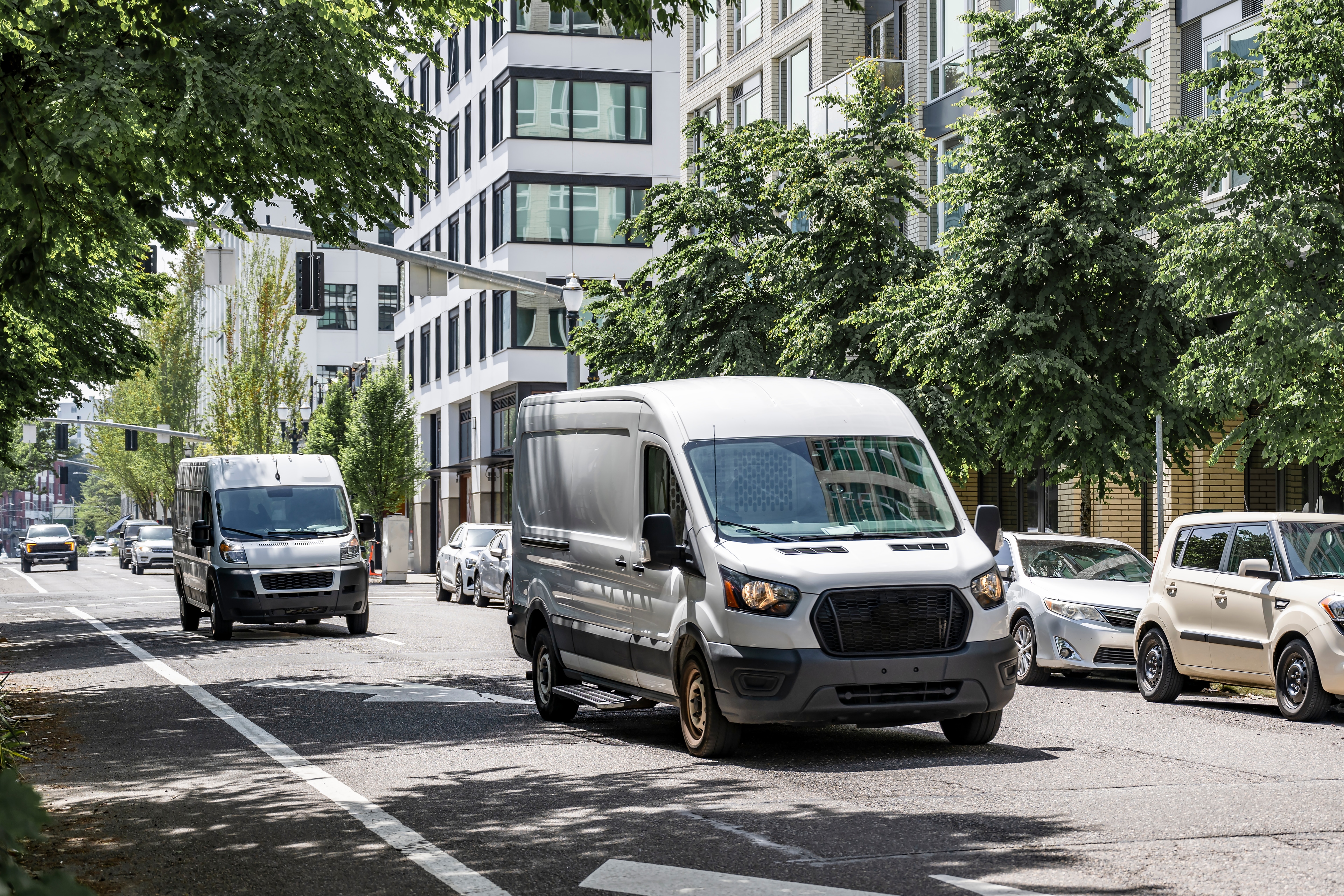 commercial vehicles on city street